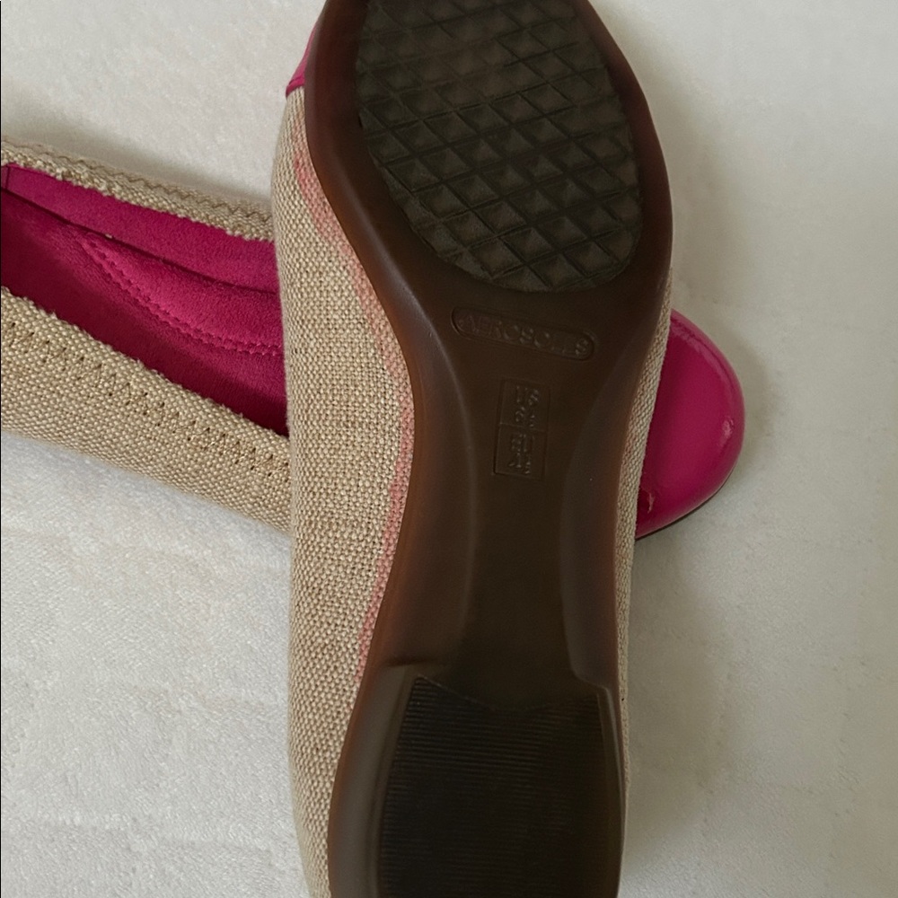 Aerosoles | Pink Patent Tan Canvas Ballet Flat Shoes | Size 6.5 - Picture 9 of 10